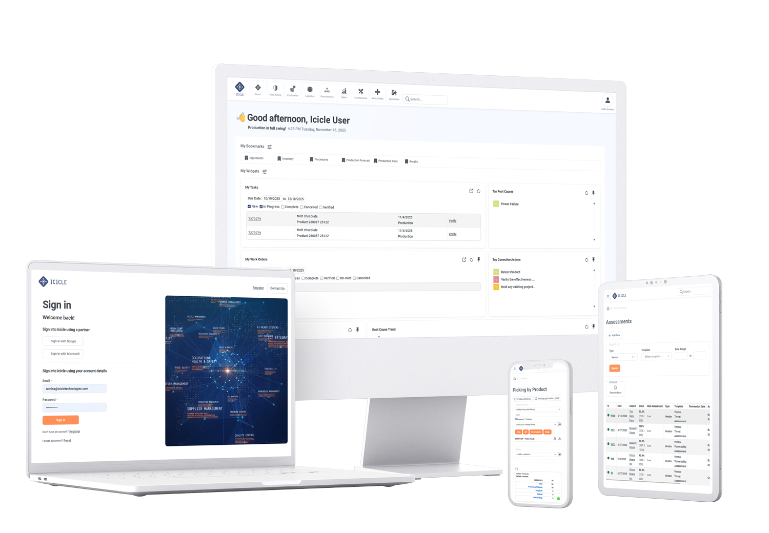 Icicle food production software interface on a device