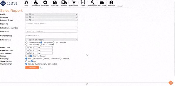 Animated gif of Icicle's "on hand" column in sales reports to show current inventory stock for shipping